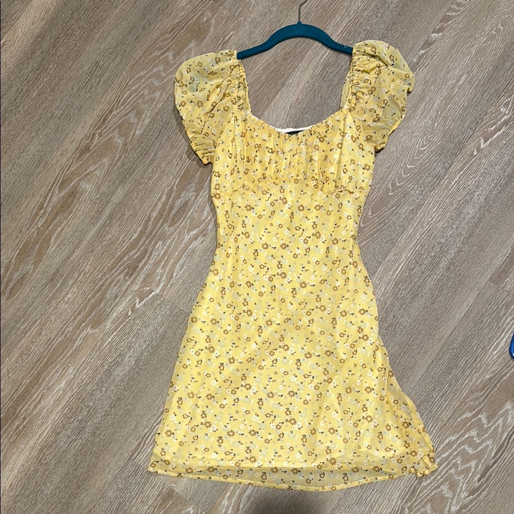 Yellow Floral Dress with Puff Sleeves